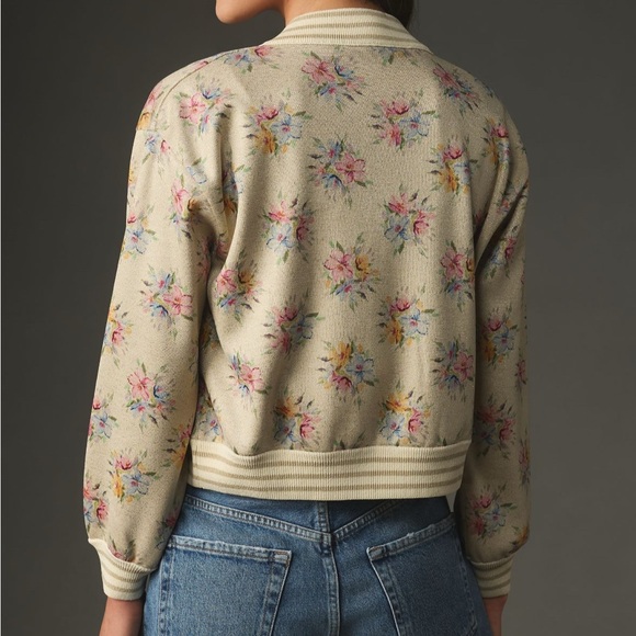 Maeve {Anthropologie} lurex floral printed knit bomber jacket - size L BNWT 🌸 - Picture 3 of 5